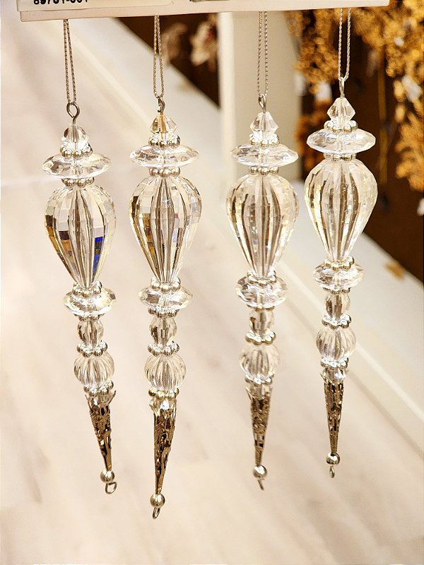 PINGENTE ORNAMENTO TRANSPARENTE COM 4 UNIDADES 16,5CM - PRÉ VENDA 2025