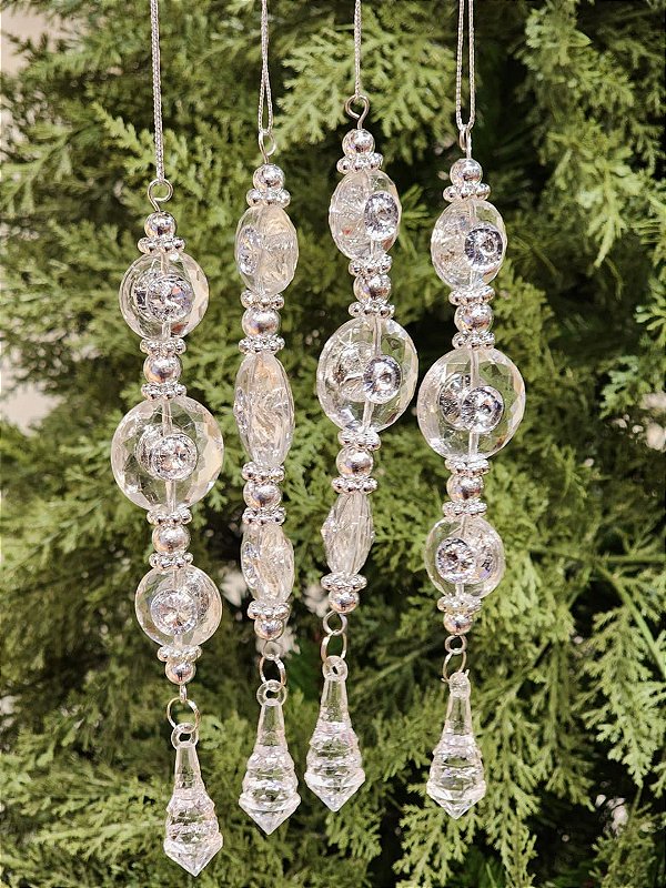 PINGENTE ORNAMENTO TRANSPARENTE COM 4 UNIDADES 22,5CM