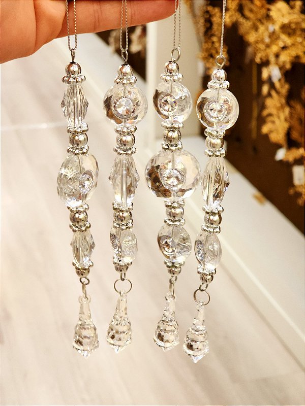 PINGENTE ORNAMENTO TRANSPARENTE COM 4 UNIDADES 22,5CM - PRÉ VENDA 2025