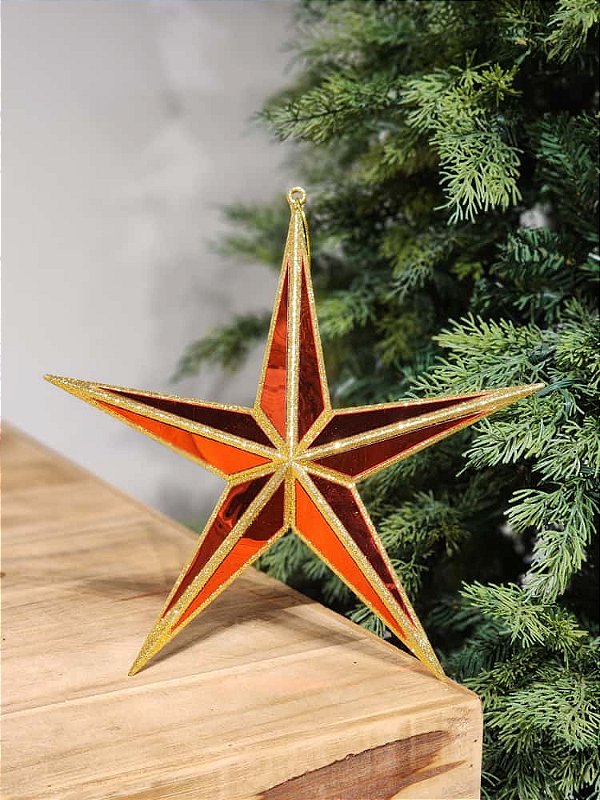 PENDENTE ORNAMENTO ESTRELA DOURADA E VERMELHA 27CM