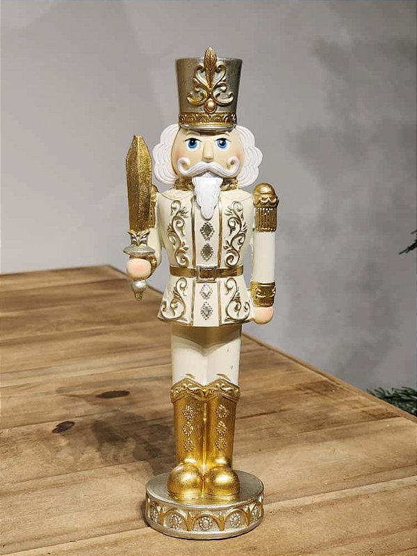 QUEBRA NOZES EM RESINA BRANCO E OURO 24CM