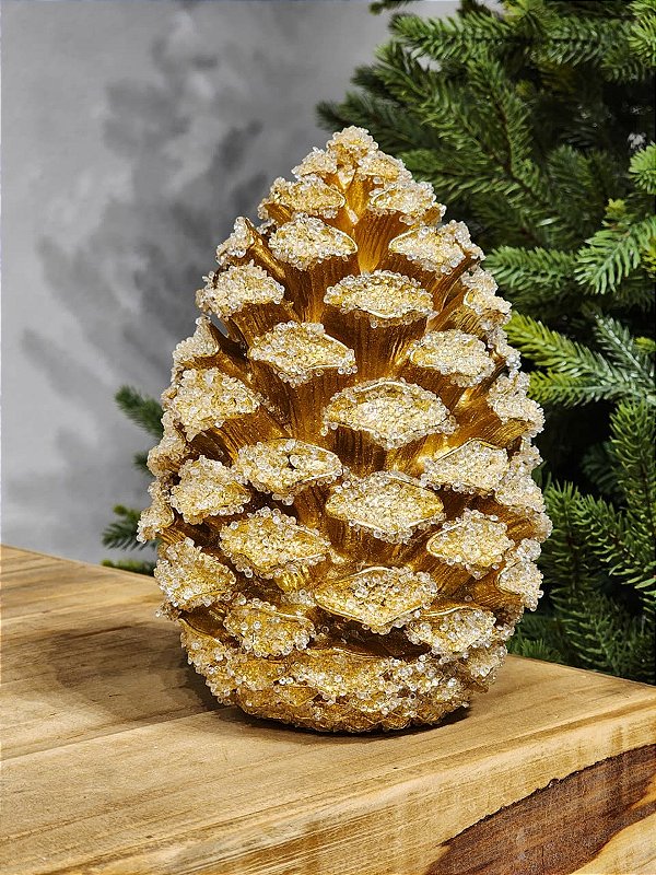 PINHA DECORATIVA DOURADA EM RESINA 19,3CM