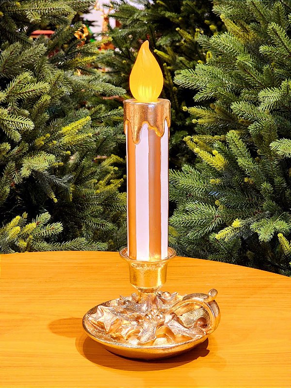 VELA DECORATIVA COM LED OURO E BRANCO 37,5CM