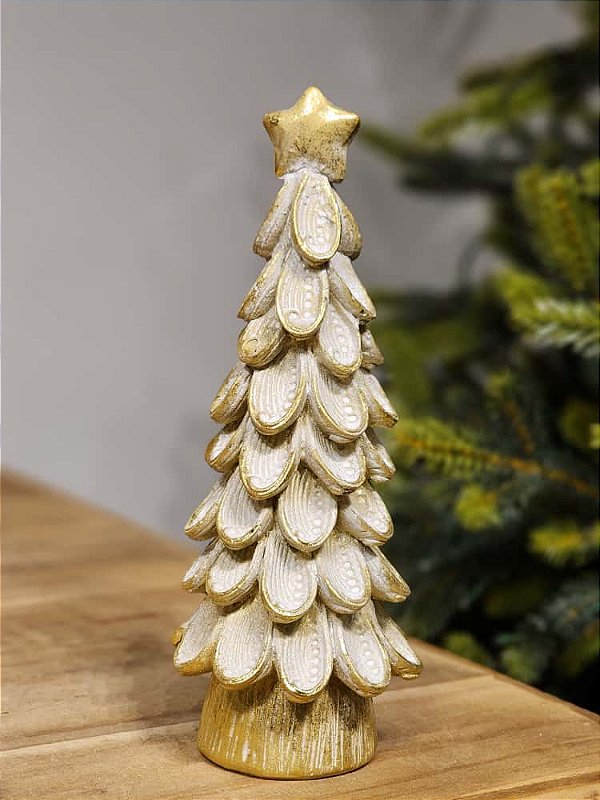 ÁRVORE EM RESINA OURO E BRANCO 21CM