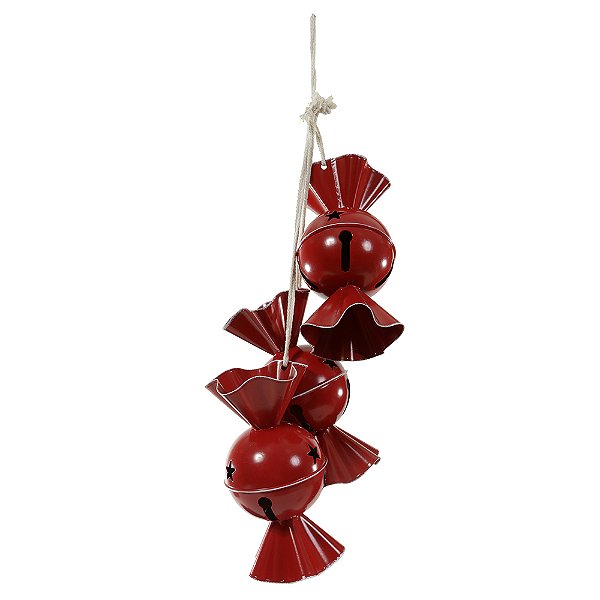 PENDENTE COM BOMBOM GUIZO EM METAL VERMELHO 23CM - PRÉ VENDA 2025