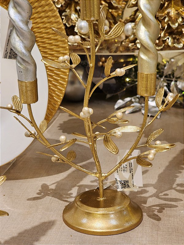 CANDELABRO EM METAL DOURADO 30CM - PRÉ VENDA 2025