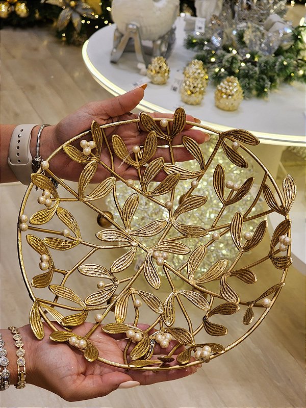 CENTRO DE MESA DECORATIVO DOURADO 26CM