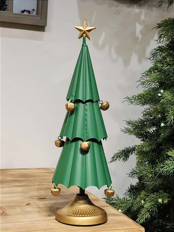 ÁRVORE EM METAL DECORATIVA VERDE E DOURADA 48,5CM