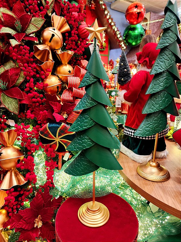 ÁRVORE EM METAL DECORATIVA VERDE E DOURADA 84CM - PRÉ VENDA 2025