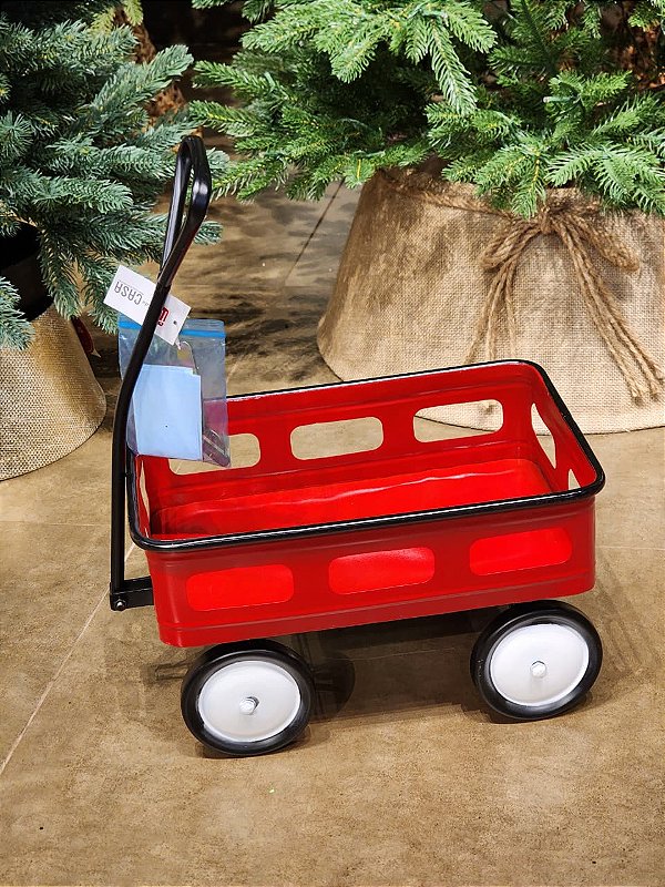 CARRINHO DE MÃO EM METAL VERMELHO E BRANCO 43CM