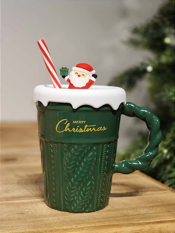 CANECA COM TAMPA E CANUDO VERDE
