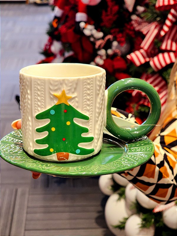 CANECA ÁRVORE COM PIRES VERDE E BRANCO - PRÉ VENDA 2025