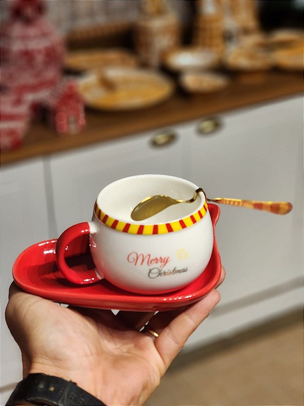 CANECA BONECO DE NEVE COM PIRES VERMELHO E BRANCO 7CM