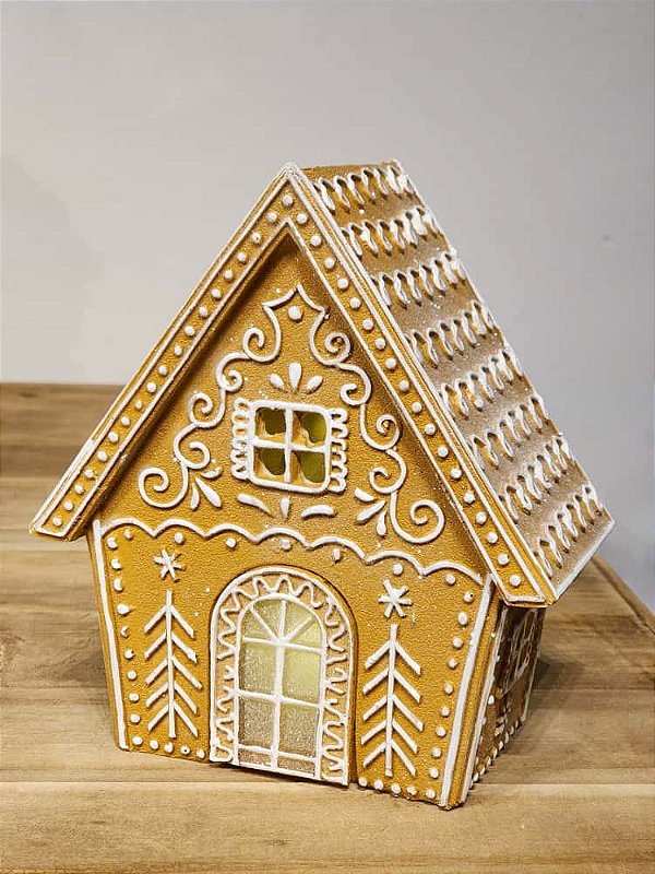 CASINHA EM RESINA GINGERBREAD COM LED