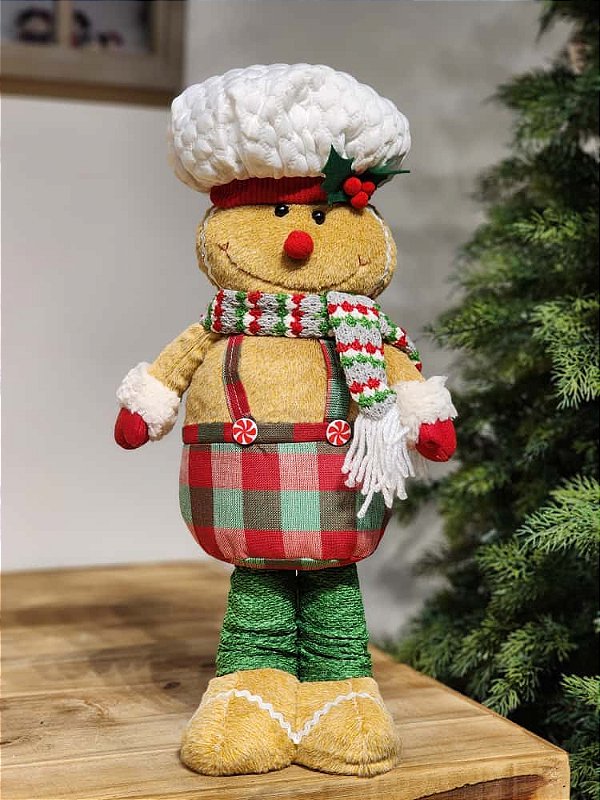 BONECO GINGERBREAD EM PÉ XADREZ 60CM