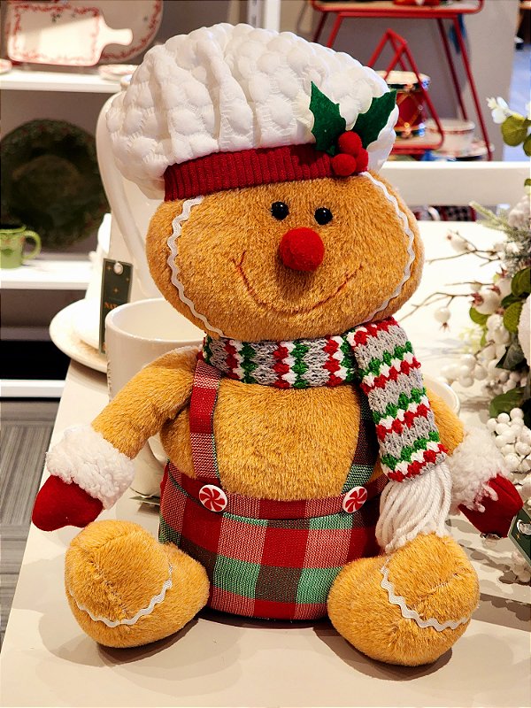 BONECO GINGERBREAD SENTADO XADREZ 46CM - PRÉ VENDA 2025