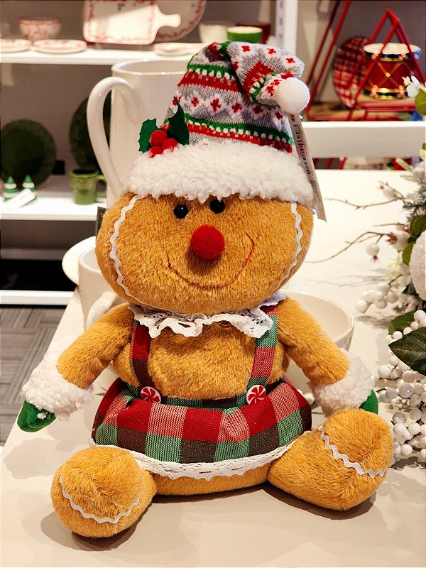 BONECA GINGERBREAD SENTADA XADREZ 46CM - PRÉ VENDA 2025