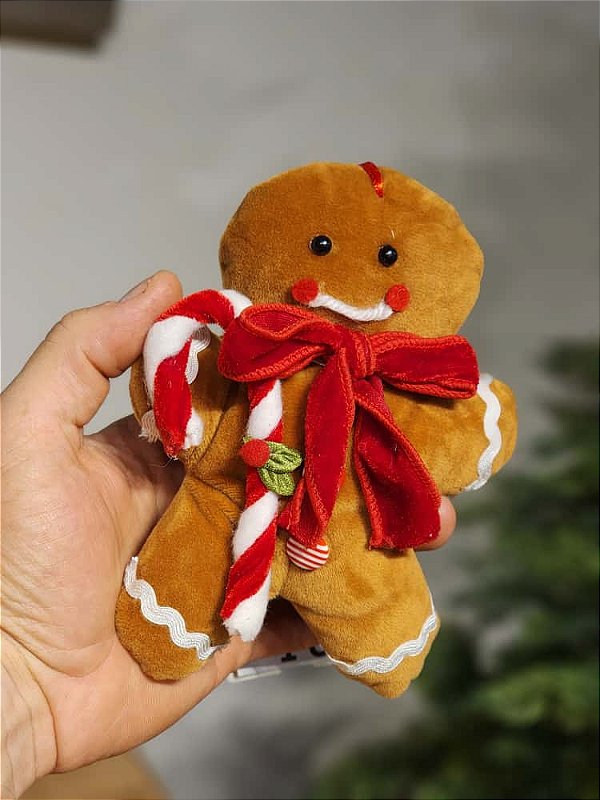 PENDENTE BONECO GINGERBREAD COM PIRULITO 15CM