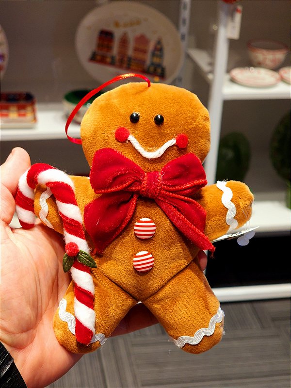 PENDENTE BONECO GINGERBREAD COM PIRULITO 15CM - PRÉ VENDA 2025