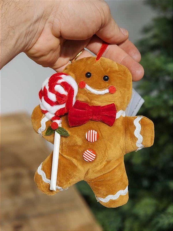 PENDENTE BONECO GINGERBREAD COM CANDY CANNE 15CM