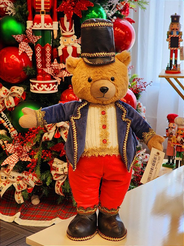 URSO EM PÉ VERMELHO E AZUL 69CM - PRÉ VENDA 2025