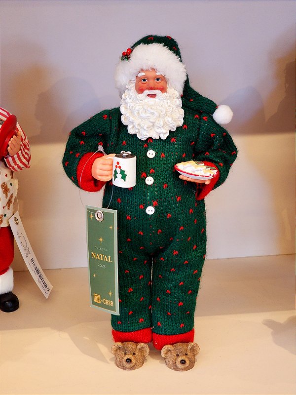 PAPAI NOEL COLECIONÁVEL DE PIJAMA VERDE 28CM - PRÉ VENDA 2025
