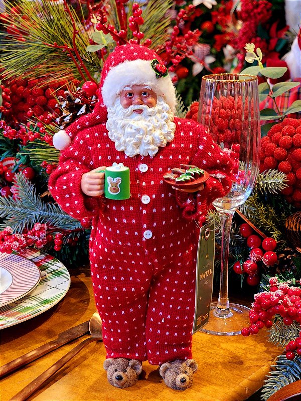 PAPAI NOEL COLECIONÁVEL DE PIJAMA VERMELHO 28CM - PRÉ VENDA 2025
