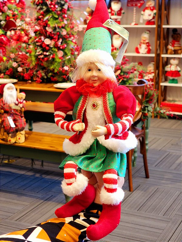 BONECO ELFO VERMELHO E VERDE 35CM - PRÉ VENDA 2025