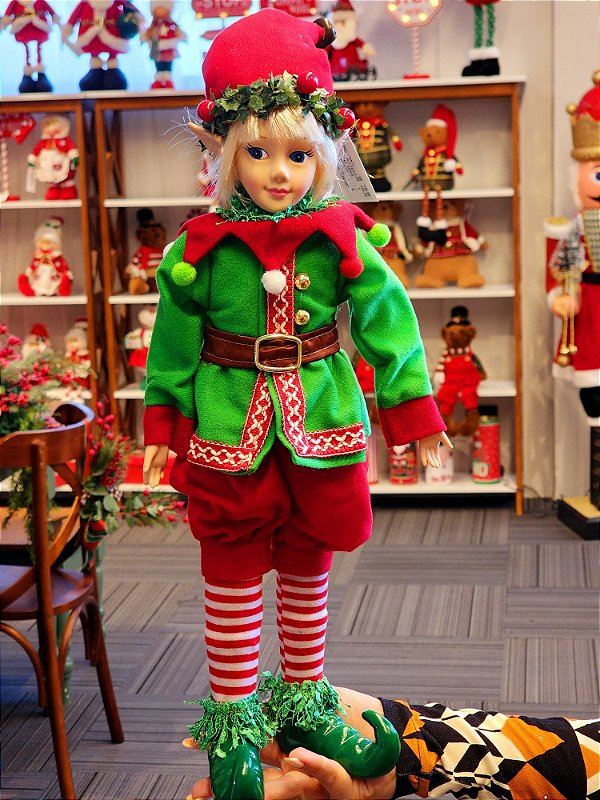 BONECO ELFO EM PÉ VERDE E VERMELHO 47CM - PRÉ VENDA 2025