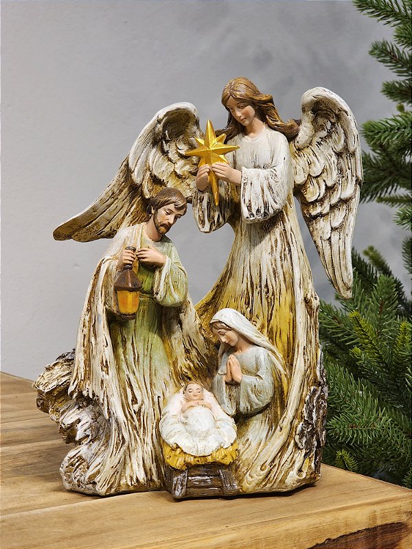 SAGRADA FAMÍLIA EM RESINA COM ANJO 25CM