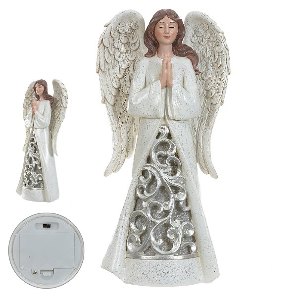 ANJO ORANDO COM LED BRANCO E PRATA 31CM - PRÉ VENDA 2025