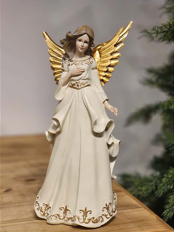 ANJO EM RESINA DOURADO E CHAMPANHE 32CM