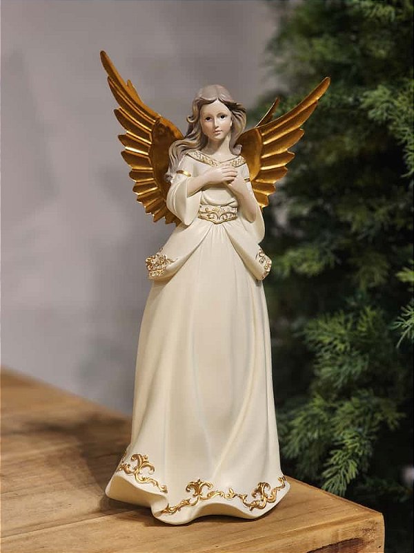 ANJO EM RESINA DOURADO E CHAMPANHE 33CM