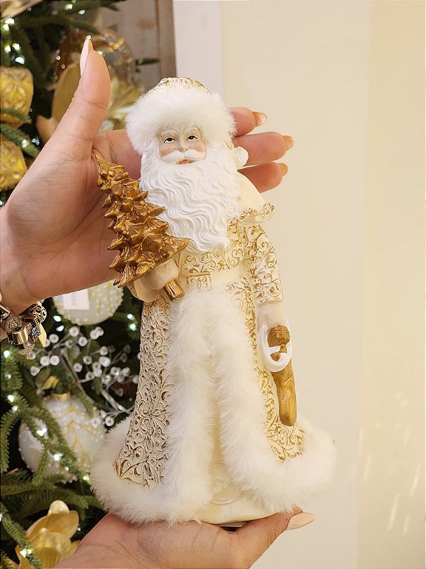 PAPAI NOEL RESINA DOURADO E CHAMPANHE 23CM - PRÉ VENDA 2025
