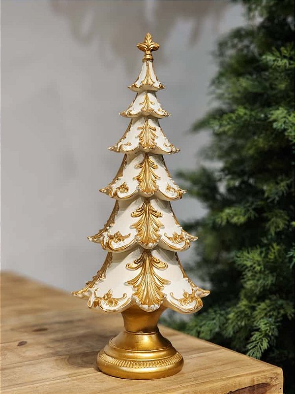 ÁRVORE EM RESINA DOURADO E CHAMPANHE 42CM