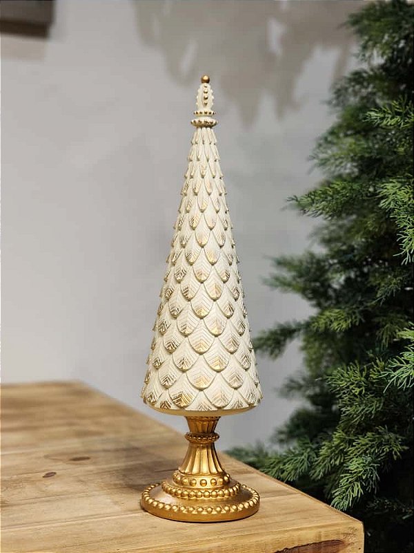 ÁRVORE EM RESINA DOURADO E CHAMPANHE 42CM