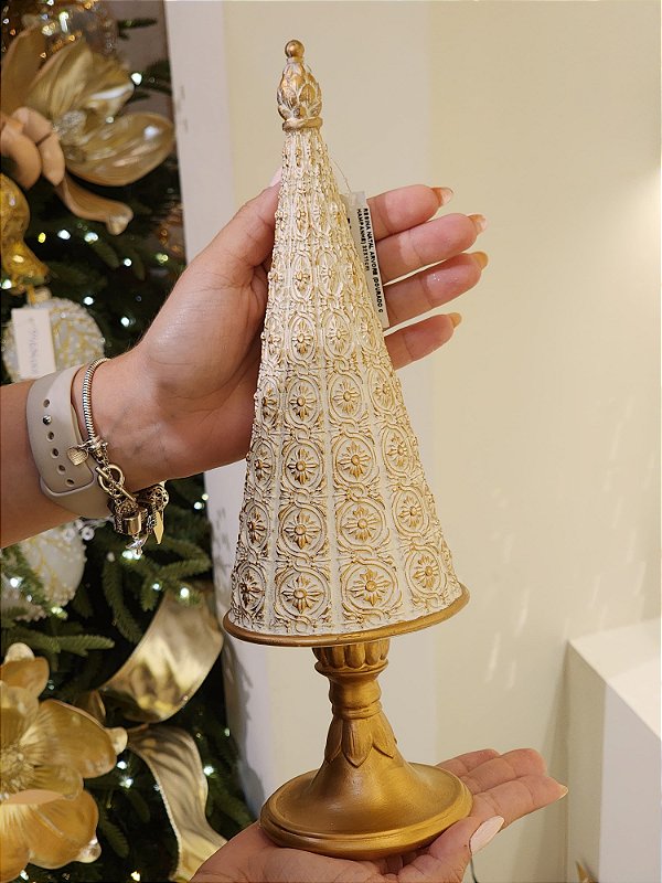 ÁRVORE EM RESINA DOURADO E CHAMPANHE 32CM - PRÉ VENDA 2025