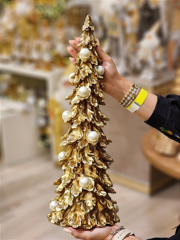 ÁRVORE DOURADA EM RESINA COM PÉROLAS 48CM - PRÉ VENDA 2025