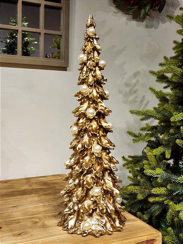 ÁRVORE DOURADA EM RESINA COM PÉROLAS 64CM