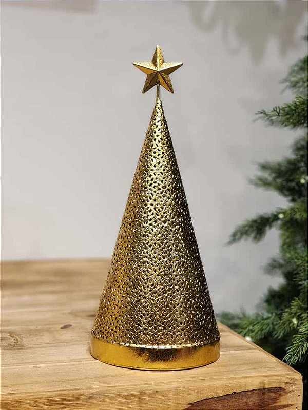 ÁRVORE EM METAL DOURADA COM PORTA VELA 36,5CM