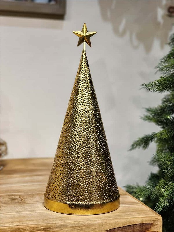 ÁRVORE EM METAL DOURADA COM PORTA VELA 44CM