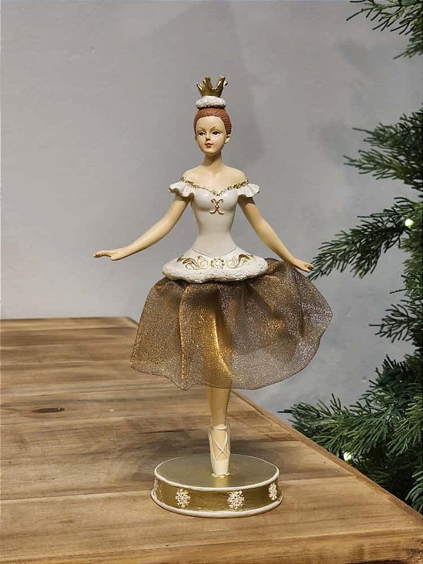 BAILARINA EM RESINA CHAMPANHE E DOURADO 23CM