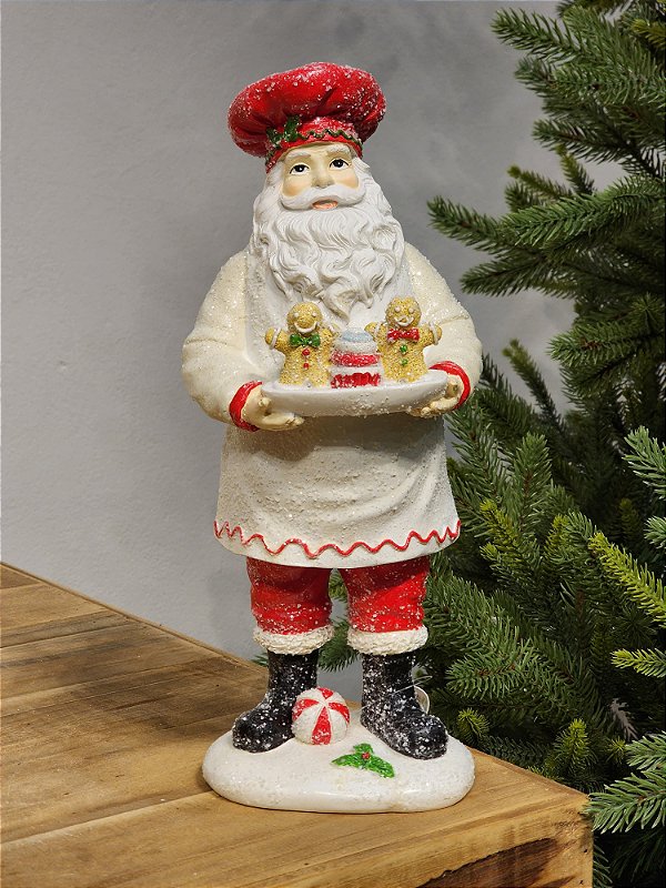 PAPAI NOEL EM RESINA CONFEITEIRO GINGERBREAD 31,5CM