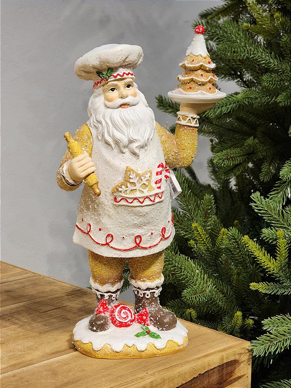 PAPAI NOEL EM RESINA CONFEITEIRO GINGERBREAD 33,5CM