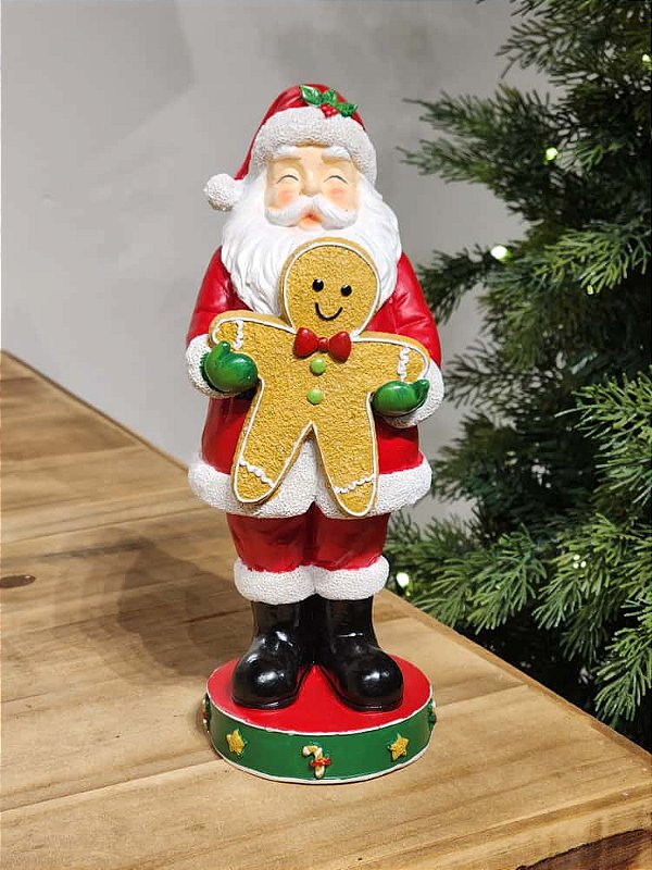 PAPAI NOEL EM RESINA COM GINGERBREAD 25CM