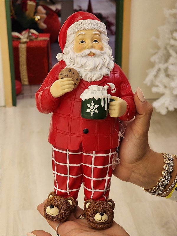 PAPAI NOEL EM RESINA COM PIJAMA 26,5CM - PRÉ VENDA 2025