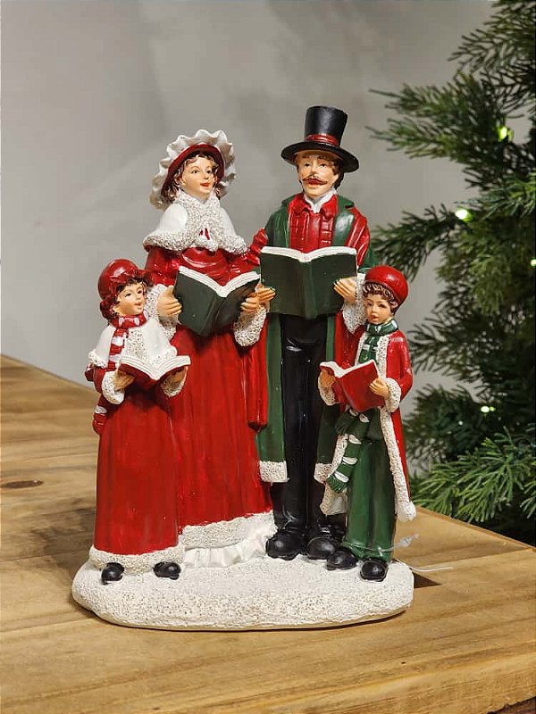 FAMÍLIA CORAL VERMELHO E VERDE EM RESINA 19CM