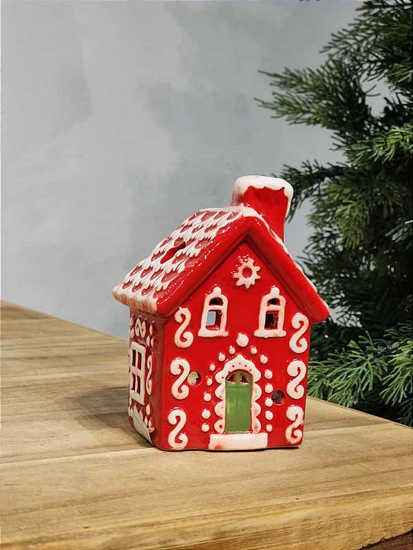 CASINHA DECORATIVA VERMELHA E BRANCA 12CM