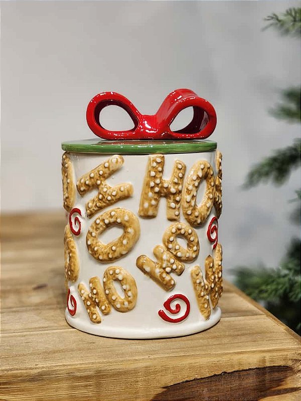 POTE DECORATIVO COM TAMPA GINGER HO HO HO 21CM