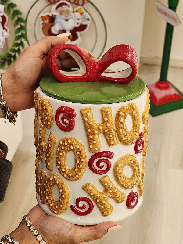 POTE DECORATIVO COM TAMPA GINGER HO HO HO 21CM - PRÉ VENDA 2025
